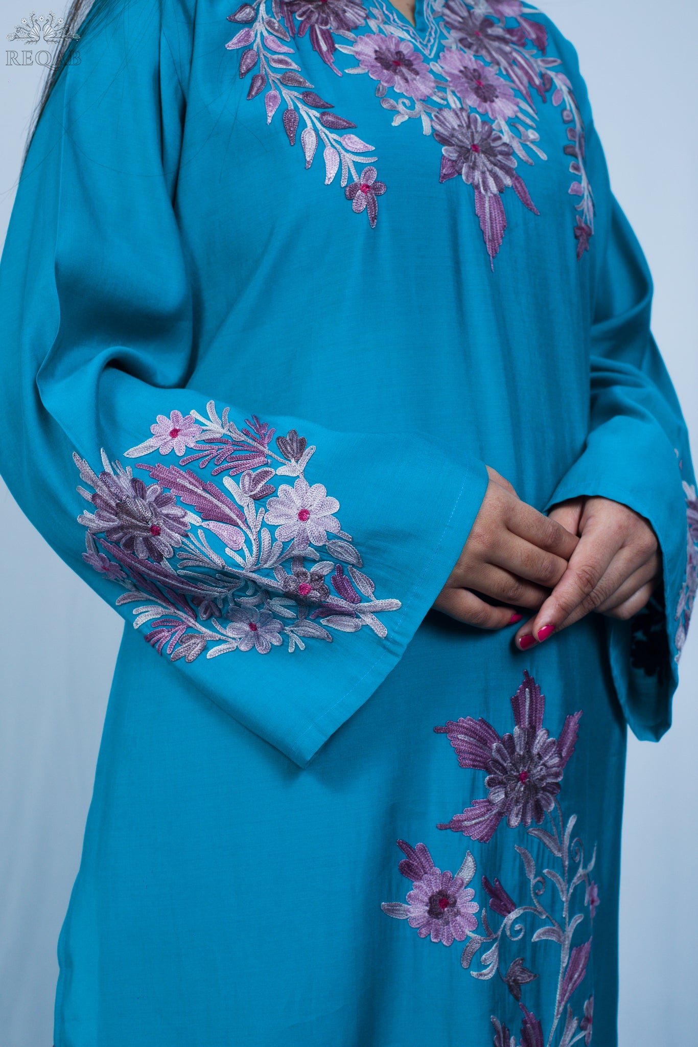 Iris Blue Two-Piece Suit with Aari Embroidery