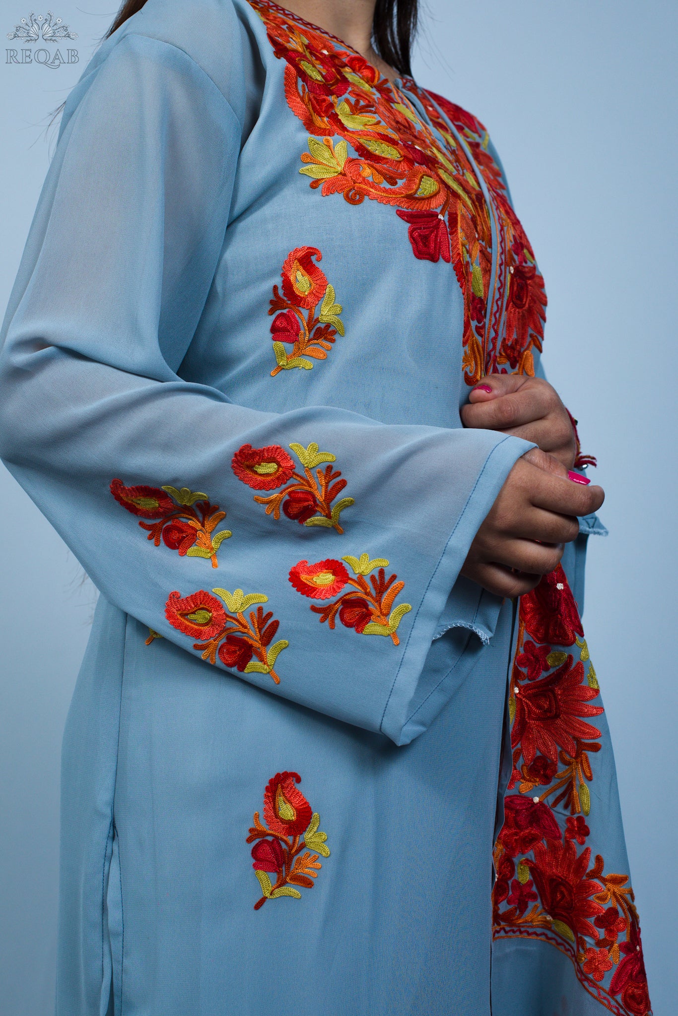 Grey Conch Three-Piece Suit with Aari Embroidery
