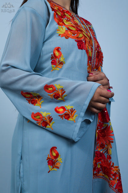 Grey Conch Three-Piece Suit with Aari Embroidery