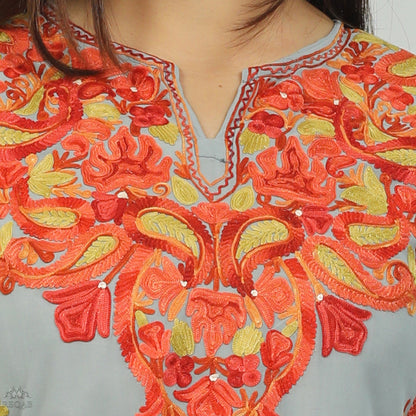 Grey Conch Three-Piece Suit with Aari Embroidery