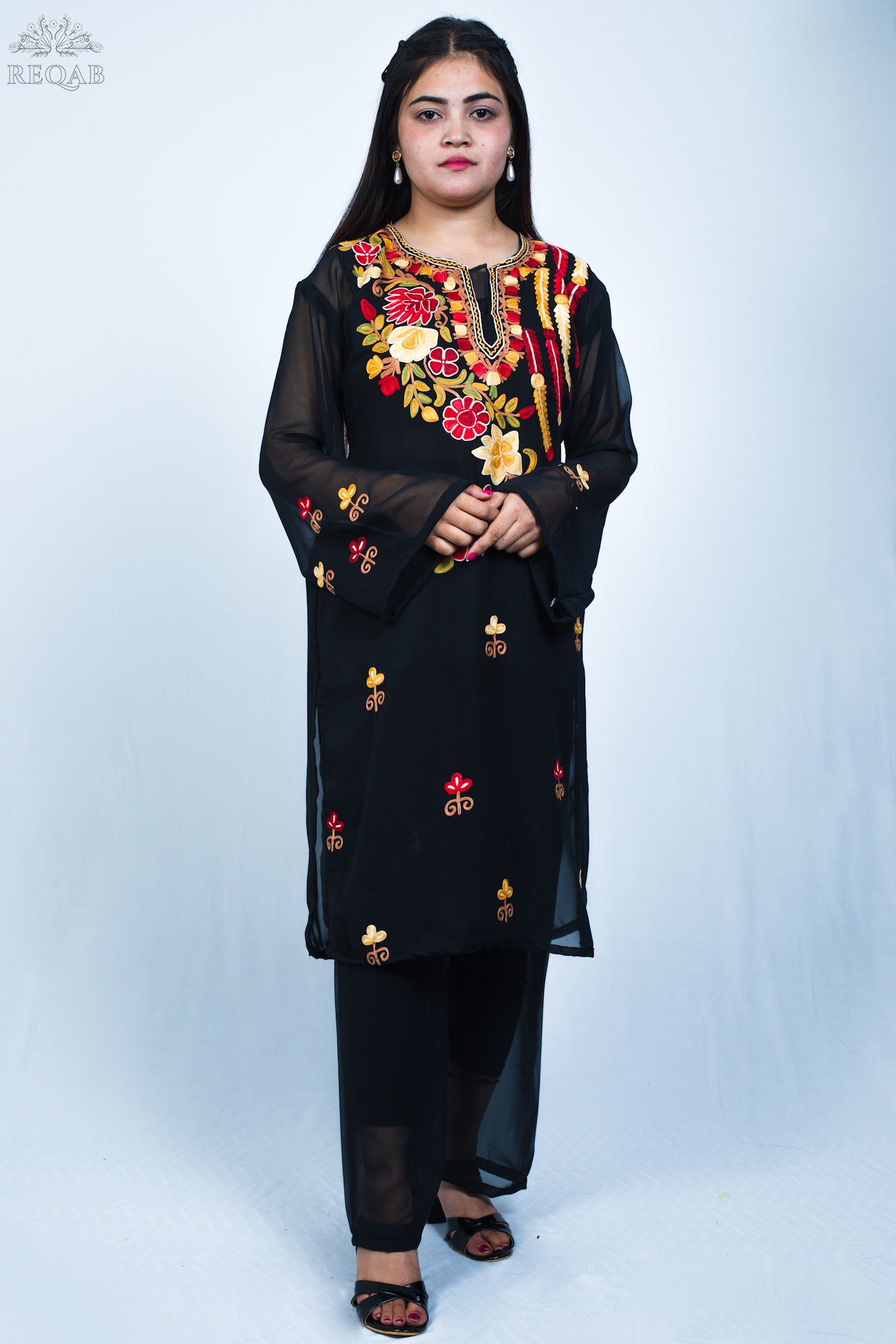 Cinder Black Three-Piece Suit with Aari Embroidery