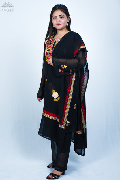 Cinder Black Three-Piece Suit with Aari Embroidery