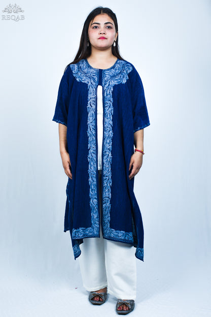 Lucky Point Blue Medium Open Kaftan with Aari Embroidery