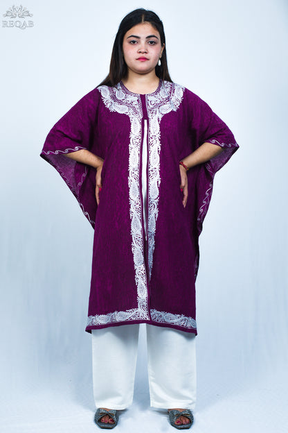 Bordeaux Medium Open Kaftan with Zari Embroidery