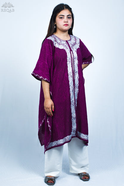 Bordeaux Medium Open Kaftan with Zari Embroidery