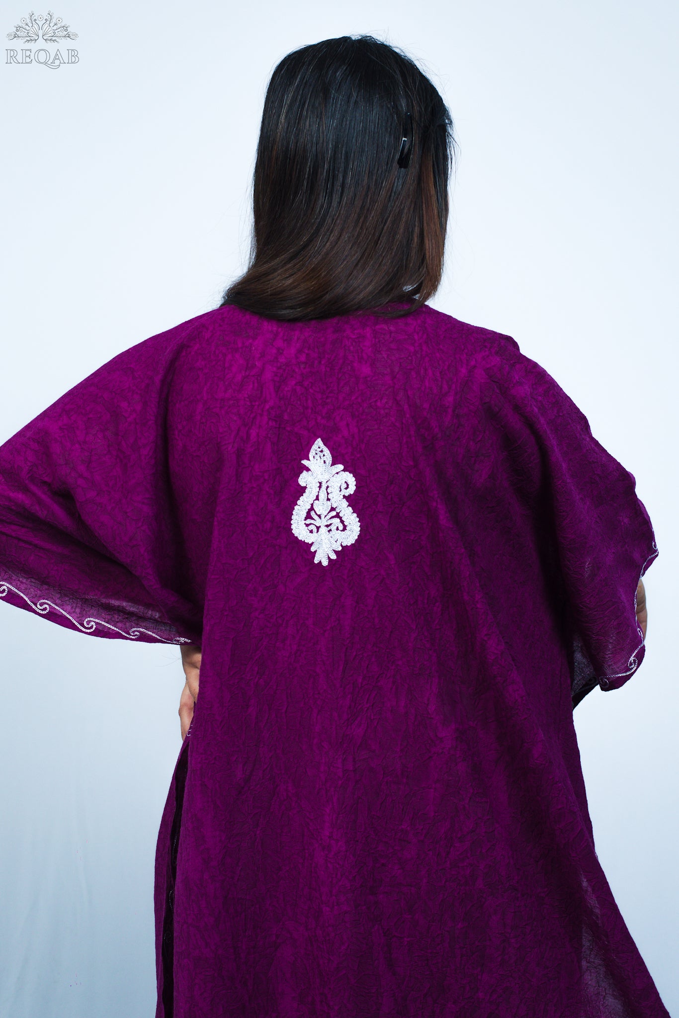 Bordeaux Medium Open Kaftan with Zari Embroidery