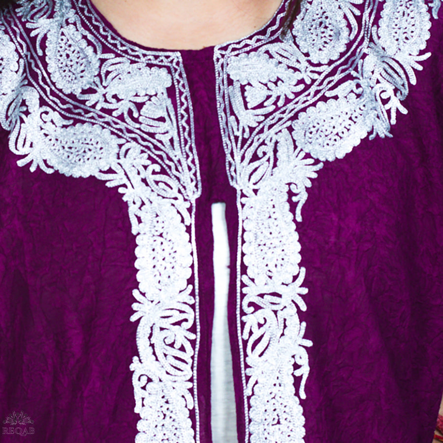 Bordeaux Medium Open Kaftan with Zari Embroidery