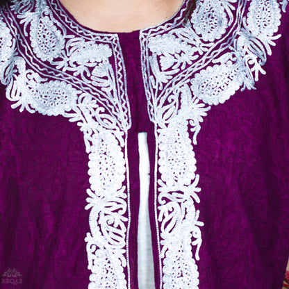 Bordeaux Medium Open Kaftan with Zari Embroidery