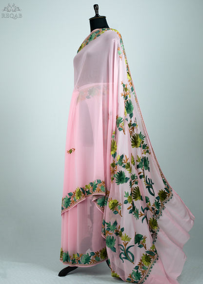 Azalea Pink Semi-Georgette Saree with Aari Embroidery