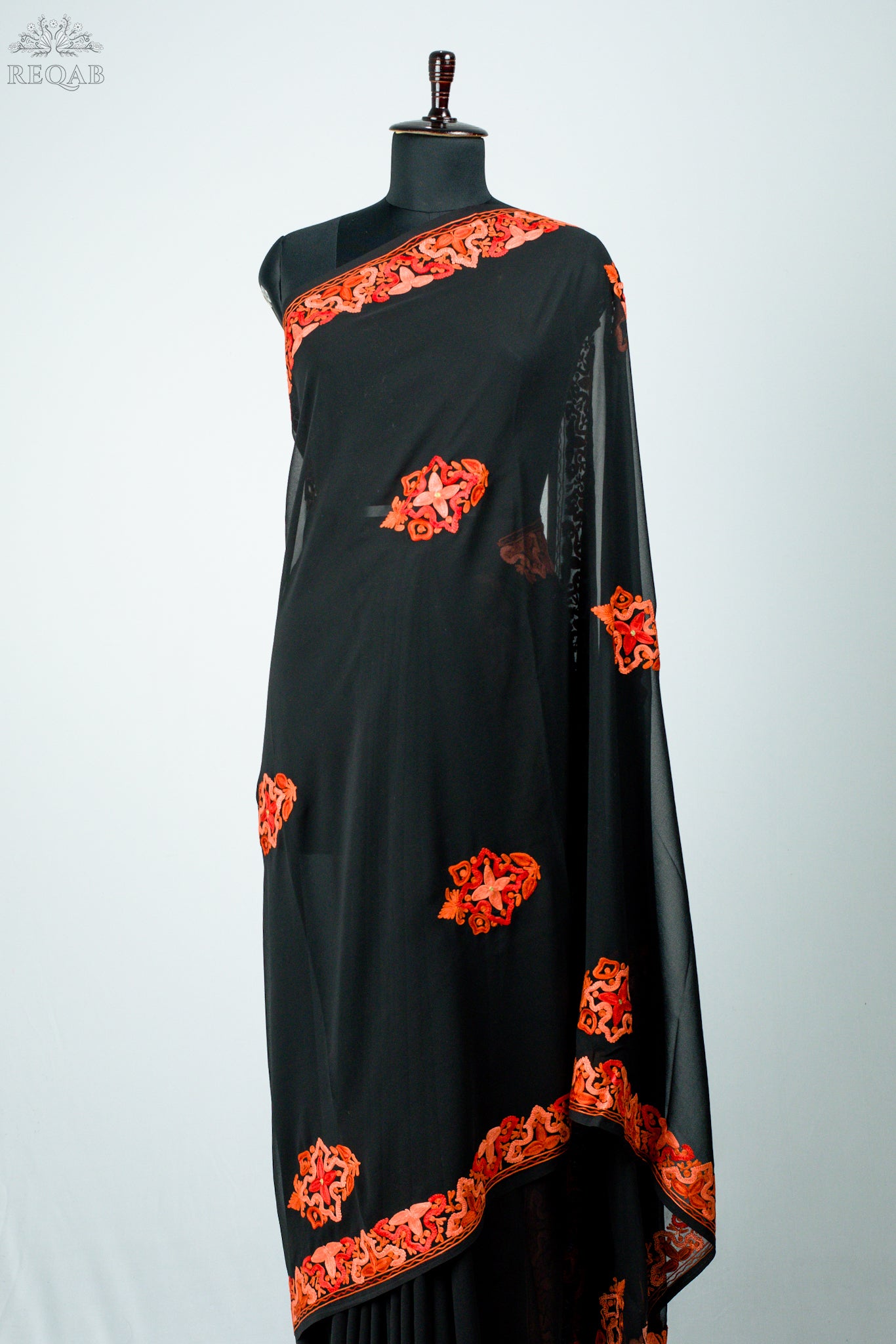 Maire Black Semi-Georgette Saree with Aari Embroidery