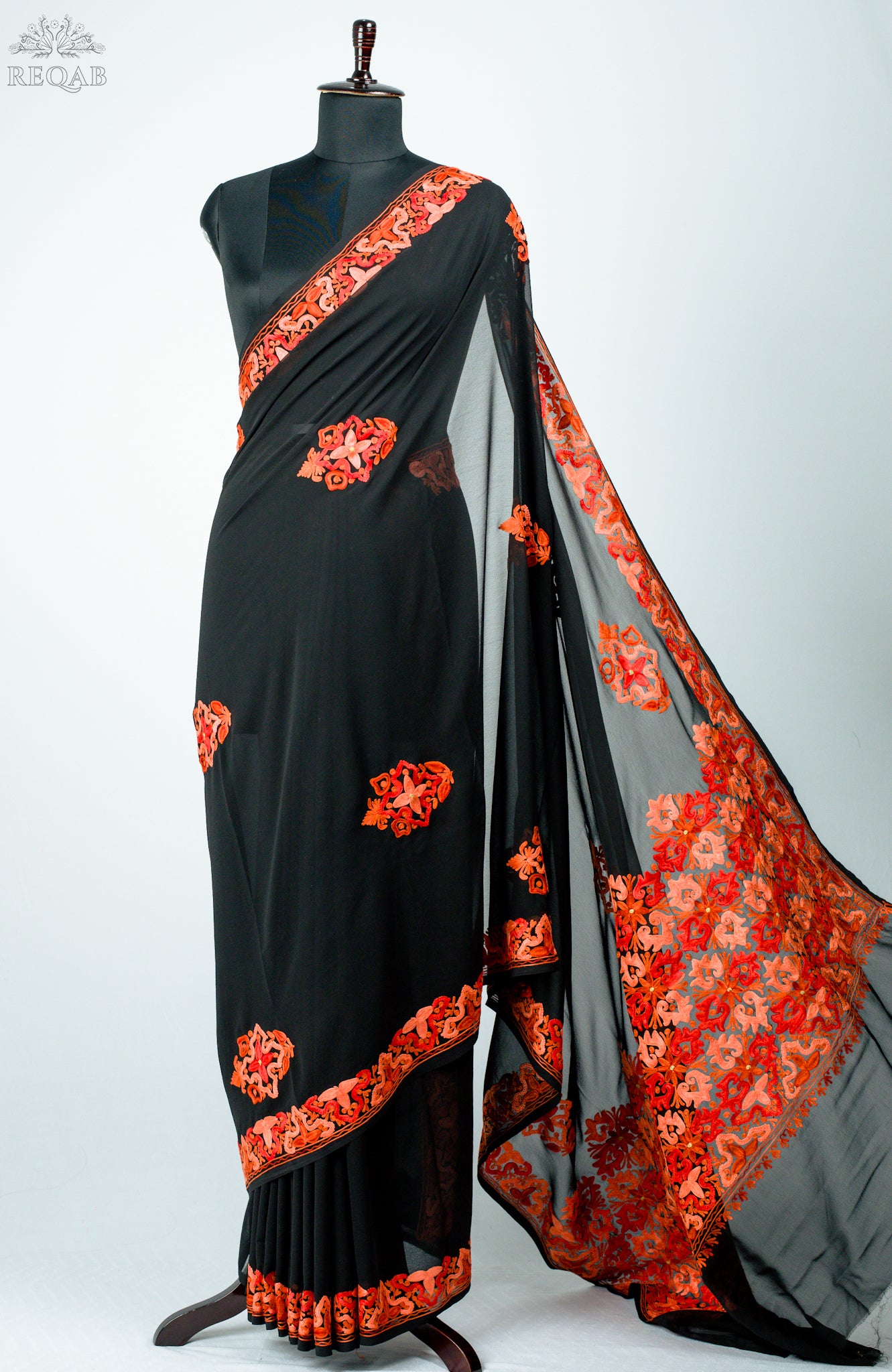 Maire Black Semi-Georgette Saree with Aari Embroidery