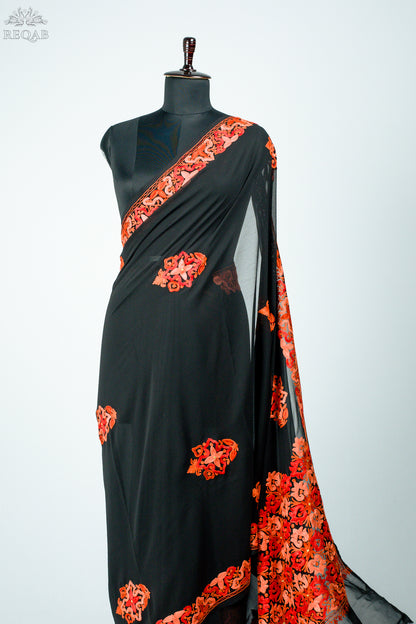 Maire Black Semi-Georgette Saree with Aari Embroidery