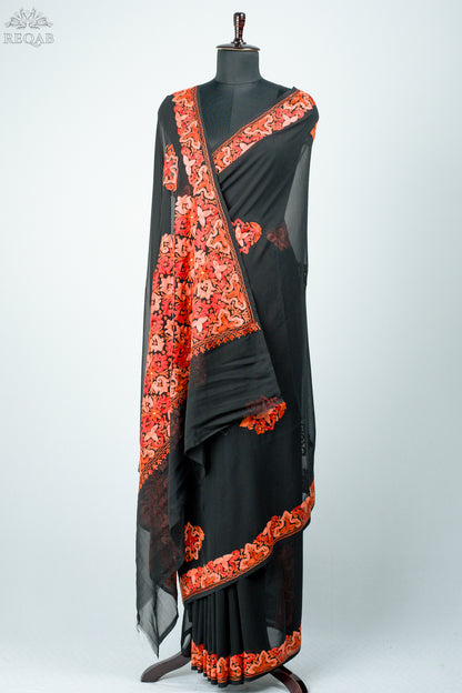 Maire Black Semi-Georgette Saree with Aari Embroidery