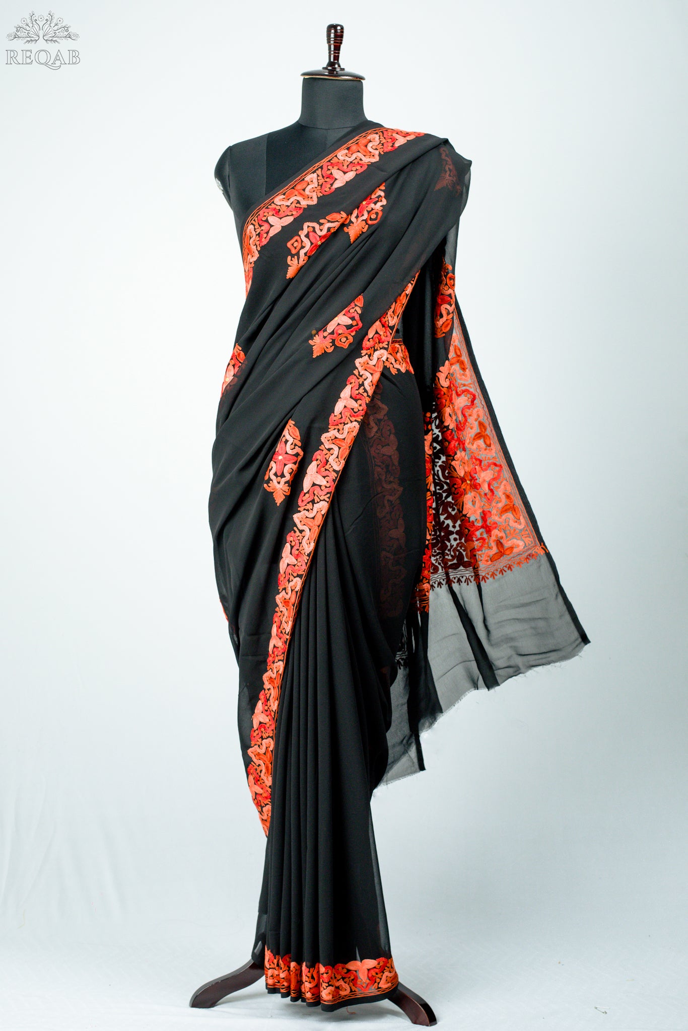 Maire Black Semi-Georgette Saree with Aari Embroidery