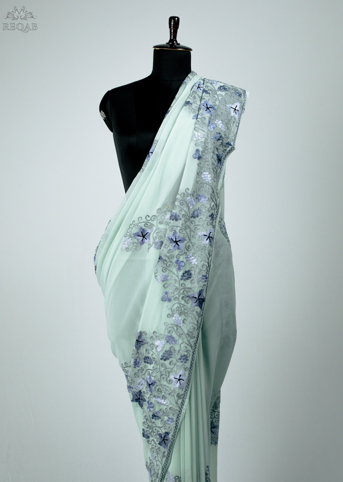 Paris White Semi-Georgette Saree with Aari Embroidery