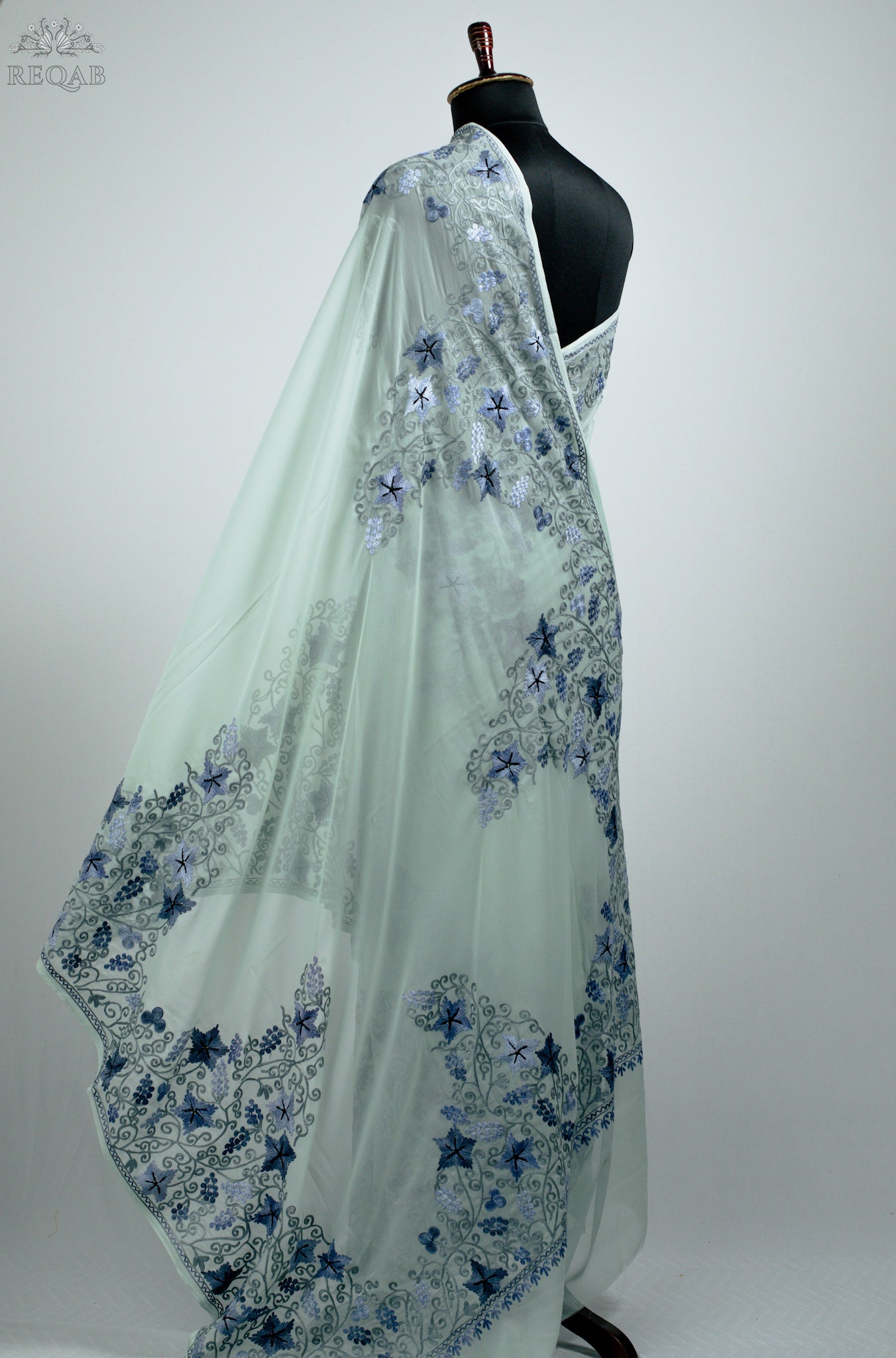 Paris White Semi-Georgette Saree with Aari Embroidery