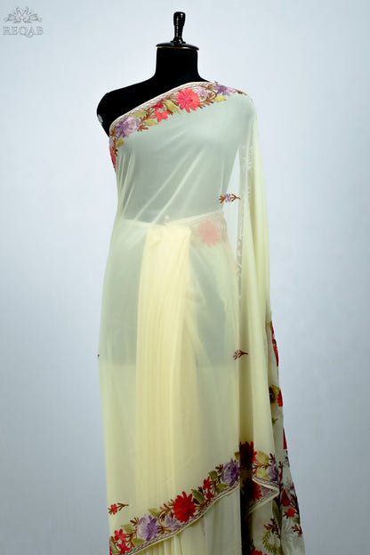 Mint Julep Semi-Georgette Saree with Aari Embroidery