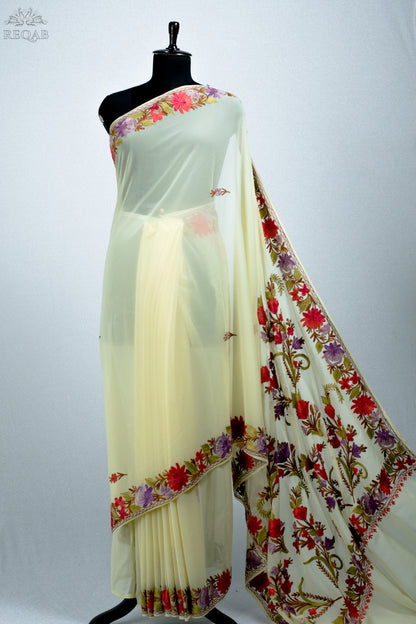 Mint Julep Semi-Georgette Saree with Aari Embroidery