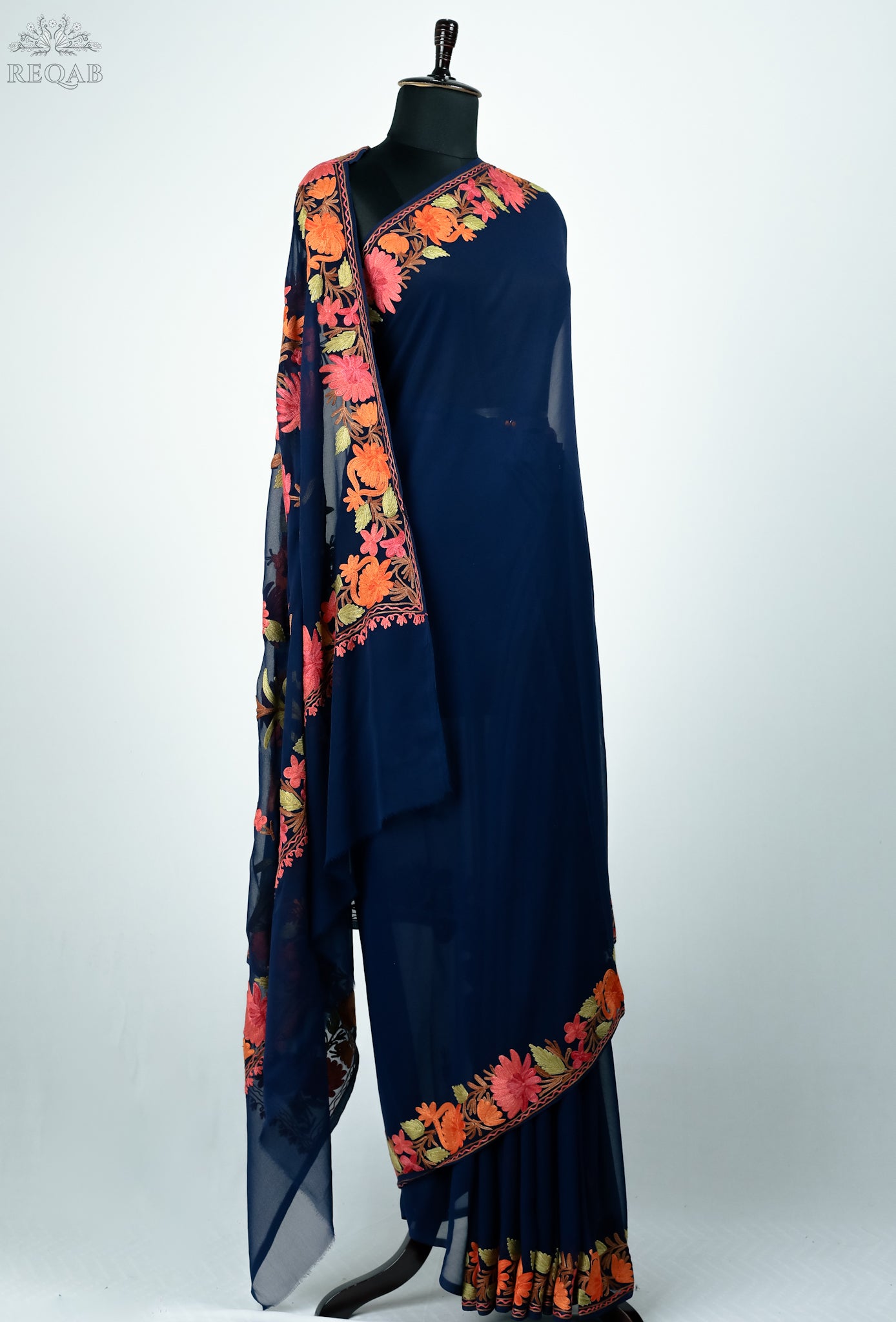 Midnight Express Semi-Georgette Saree with Aari Embroidery