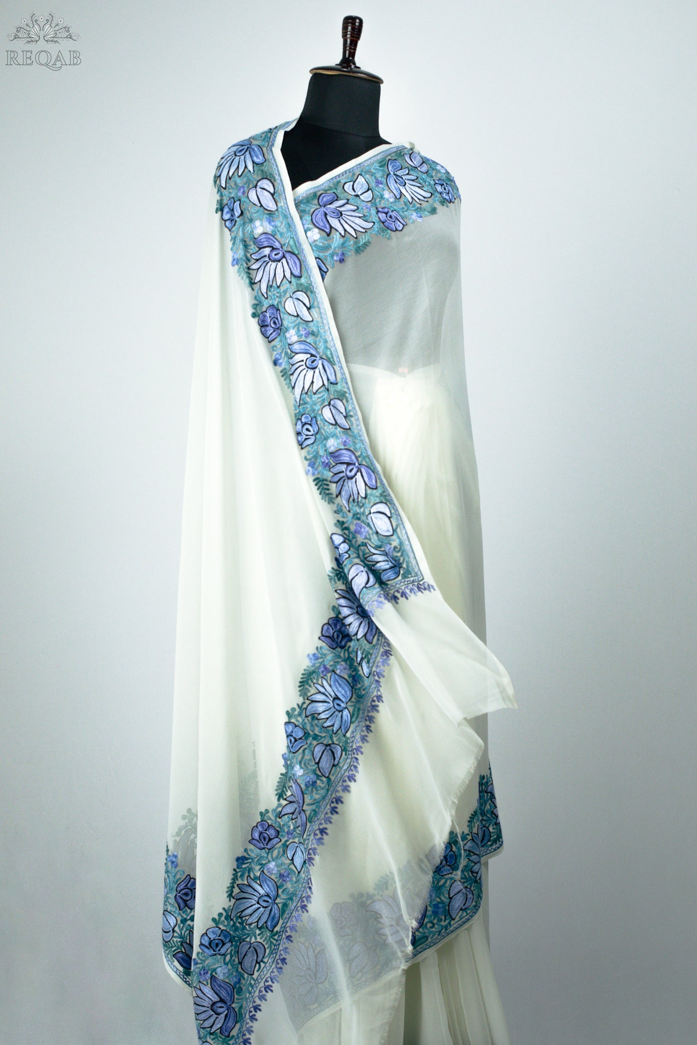 Moon Mist Semi-Georgette Saree with Aari Embroidery