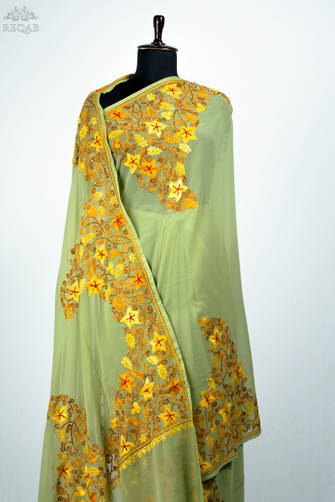 Flax Smoke Semi-Georgette Saree with Aari Embroidery