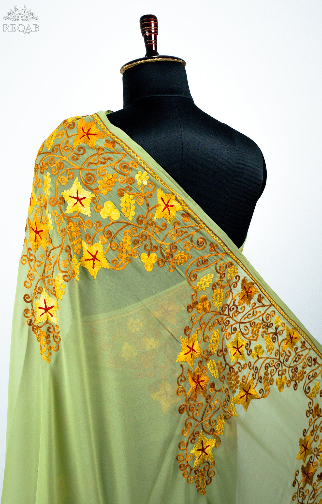 Flax Smoke Semi-Georgette Saree with Aari Embroidery