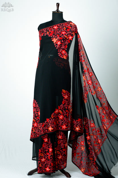 Woodsmoke Semi-Georgette Saree with Aari Embroidery