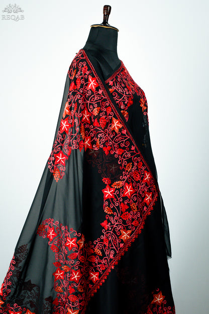 Woodsmoke Semi-Georgette Saree with Aari Embroidery