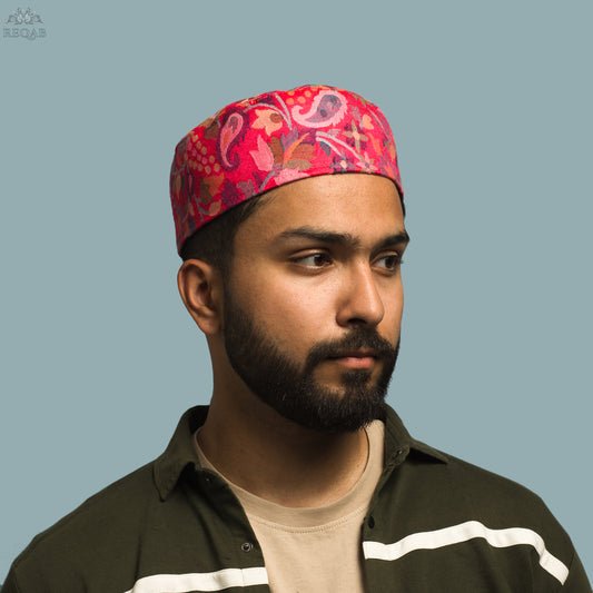 Red Kani Print Cap