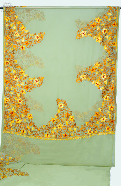 Flax Smoke Semi-Georgette Saree with Aari Embroidery