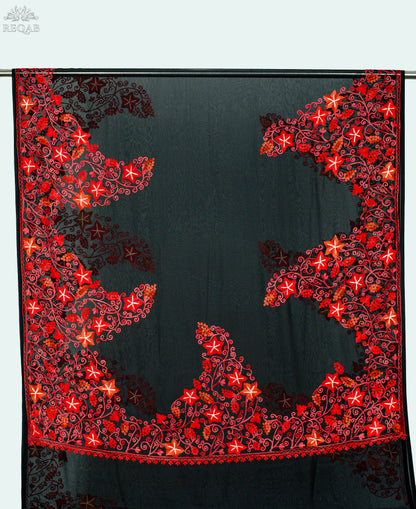 Woodsmoke Semi-Georgette Saree with Aari Embroidery