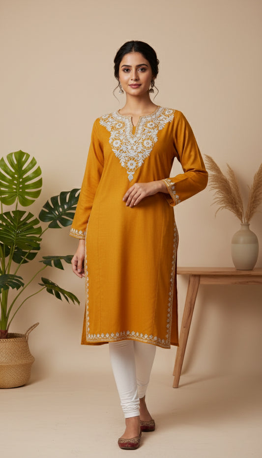 Golden Sunrise Pheran with Zari Embroidery