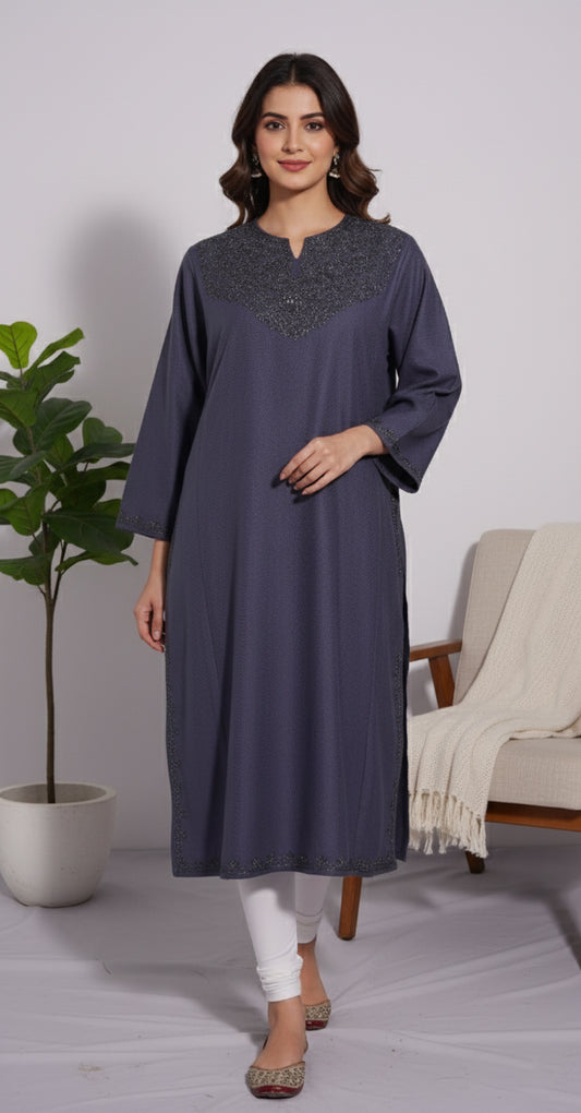 Twilight Fog Pheran with Zari Embroidery