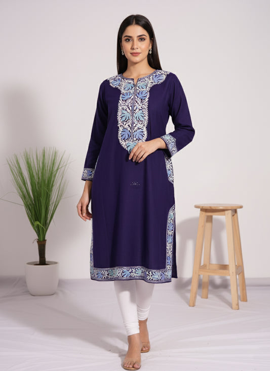 Russian Violet Pheran with Aari Embroidery