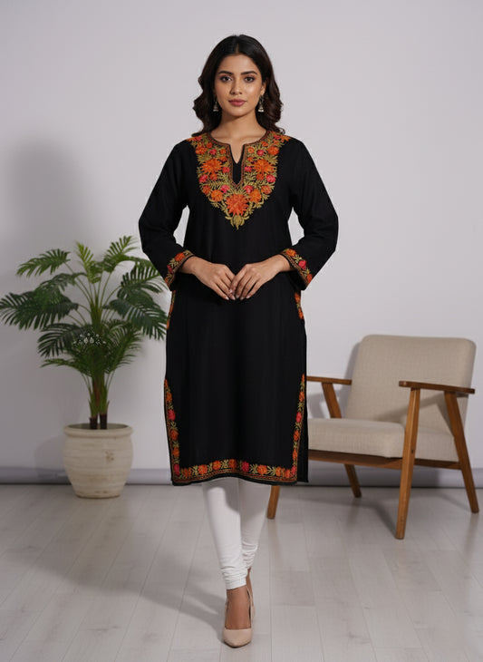 Chinese Black Pheran with Aari Embroidery