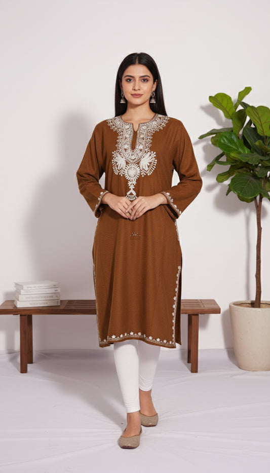 Harvest Soil Pheran with Zari Embroidery