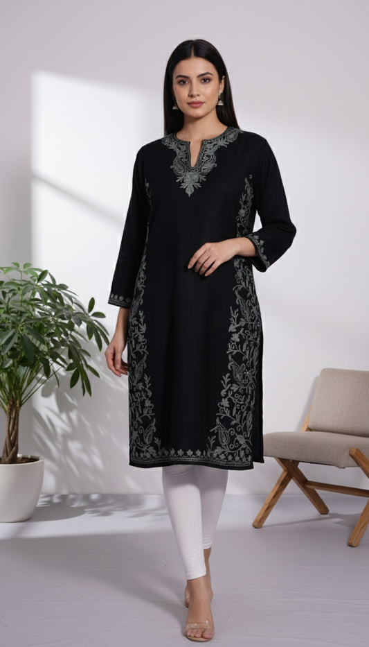 Twilight Mist Pheran with Aari Embroidery
