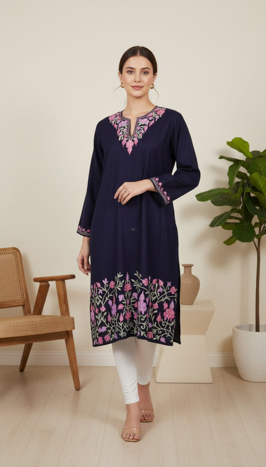 Midnight Bloom Pheran with Aari Embroidery