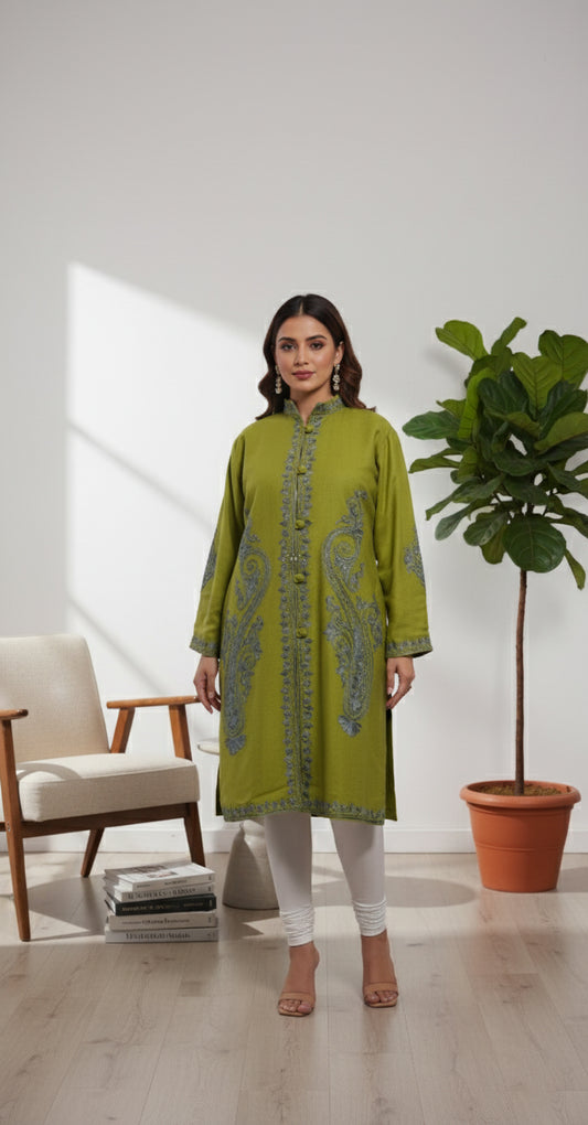 Autumn Olive Jacket with Aari Embroidery