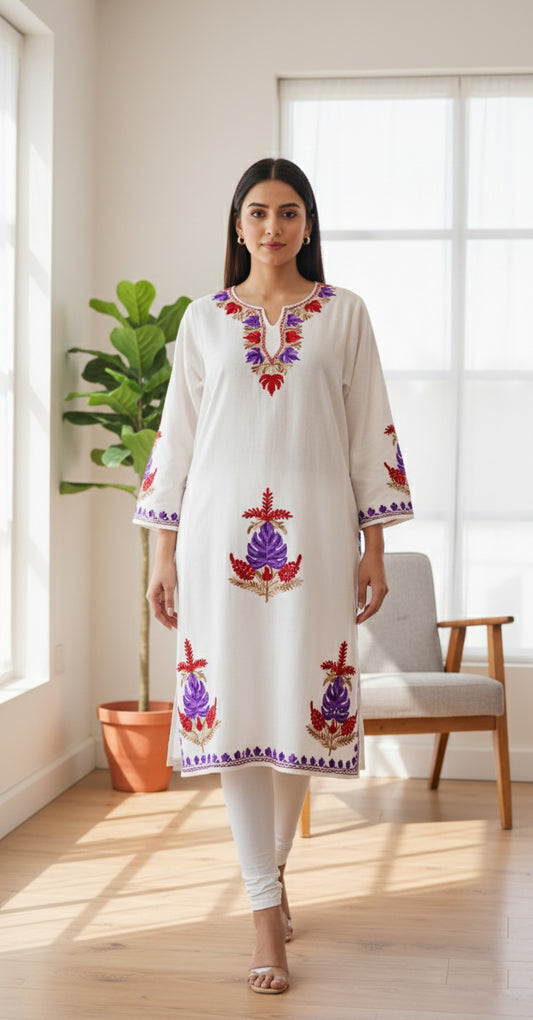 Frosted Lilac Pheran with Aari Embroidery