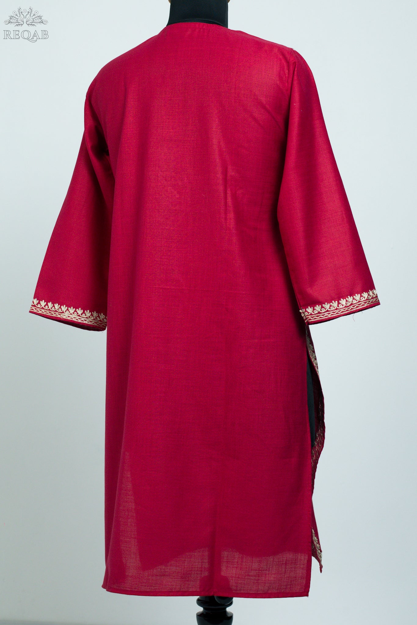 Brick Red Ruby Cotton Kurti with Zari Embroidery