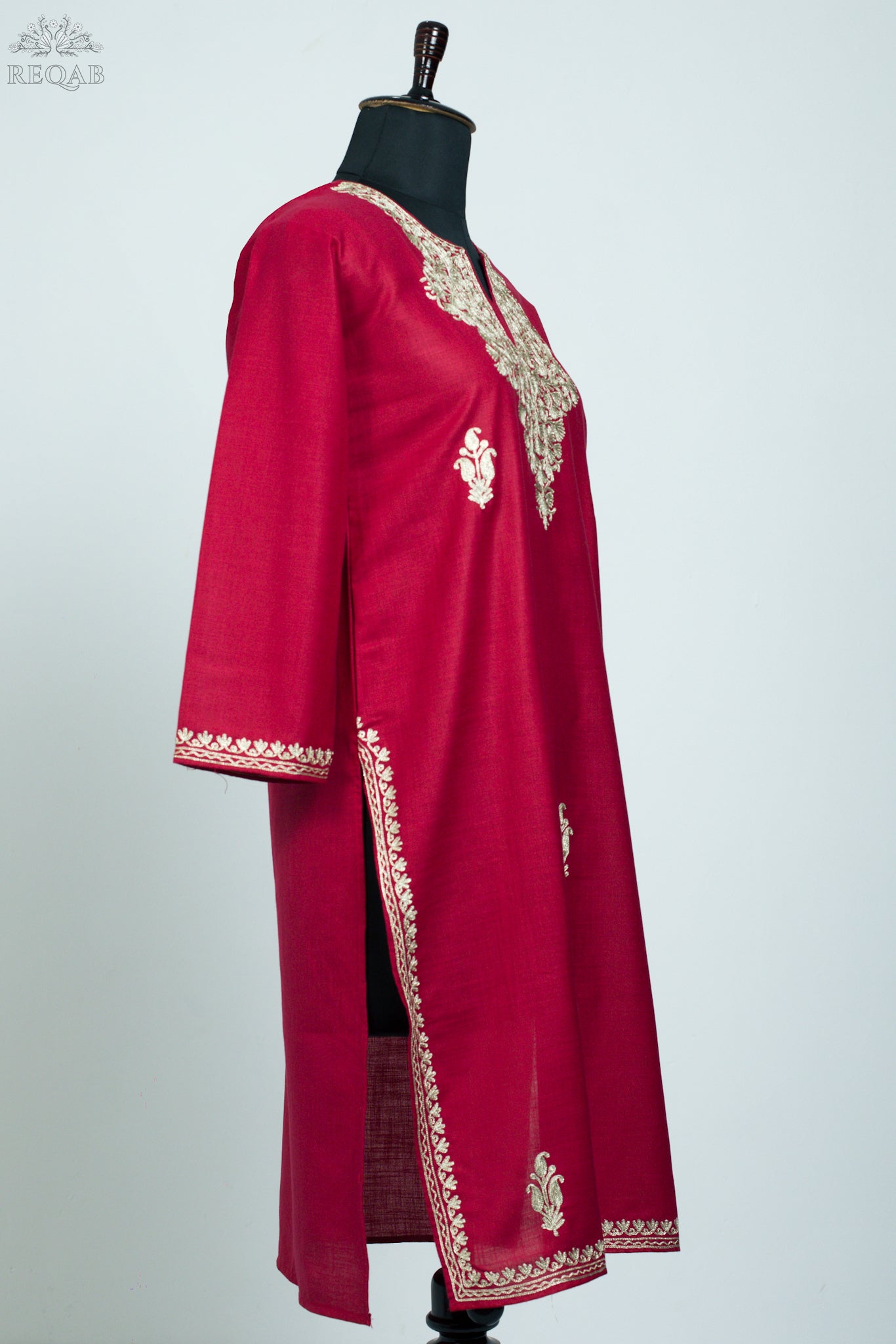 Brick Red Ruby Cotton Kurti with Zari Embroidery