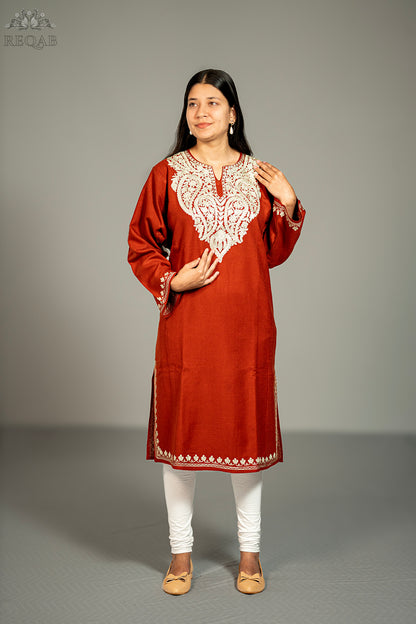 Burnt Umber Pheran with Zari Embroidery