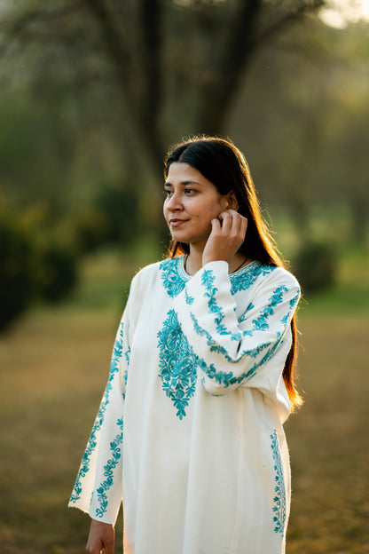 Antique White Pheran with Aari Embroidery