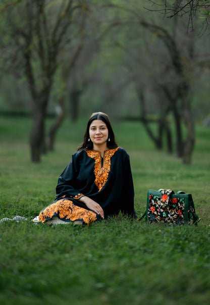 Maire Black Pheran with Aari Embroidery