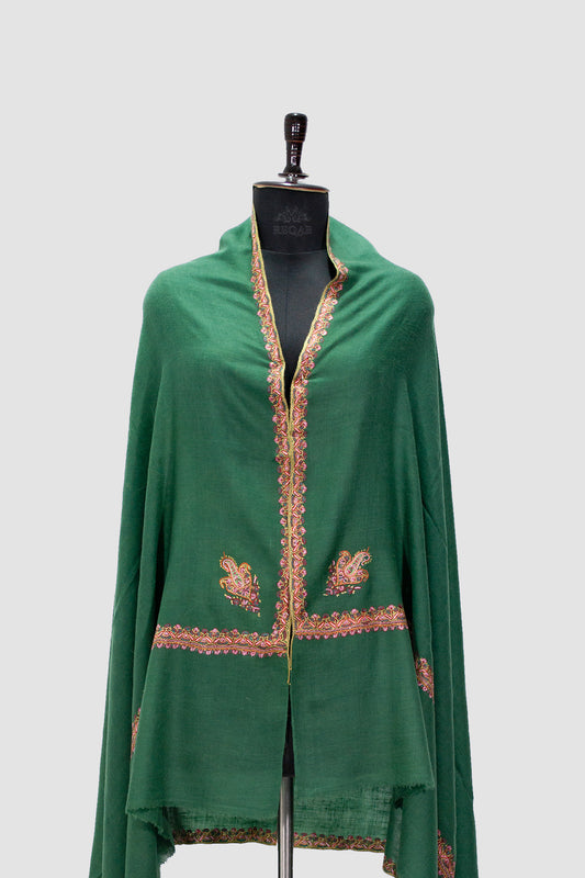 Hunter Green Hashidar Pashmina Shawl