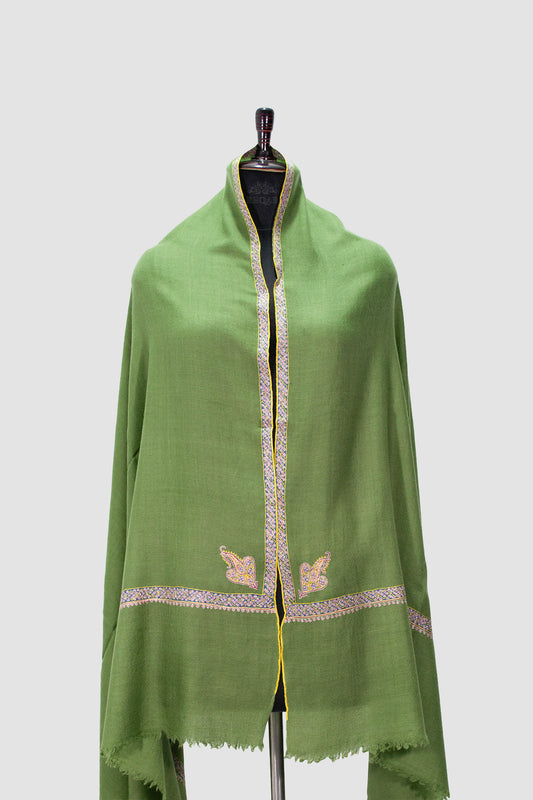 Lunar Green Hashidar Pashmina Shawl