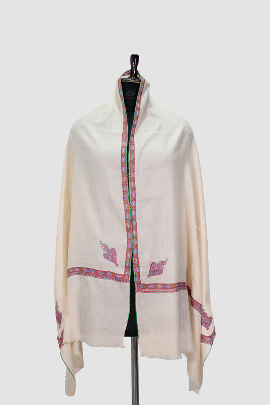 Half Spanish White Hashidar Pashmina Stole
