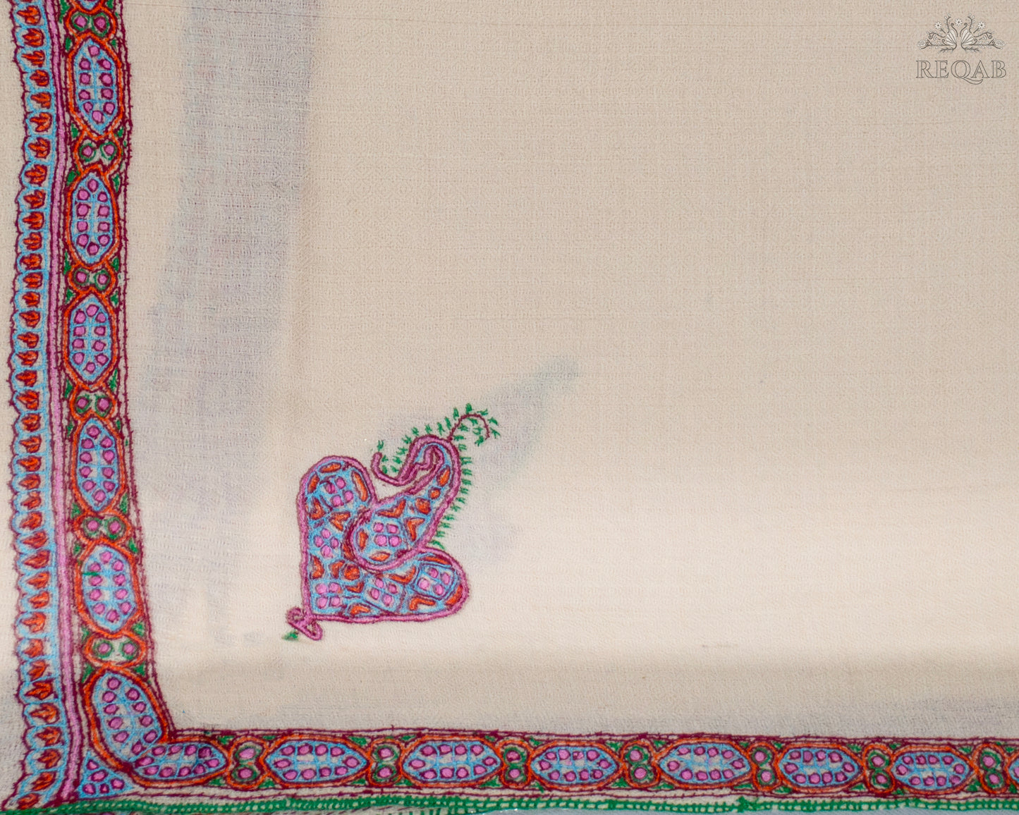 Half Spanish White Hashidar Pashmina Stole