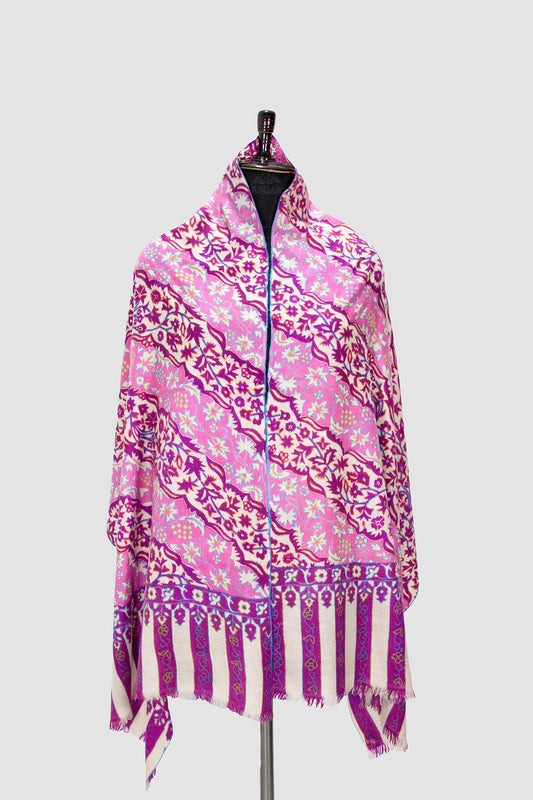 Pale Violet Red GI Sozni Kani Print Outline Pashmina Stole